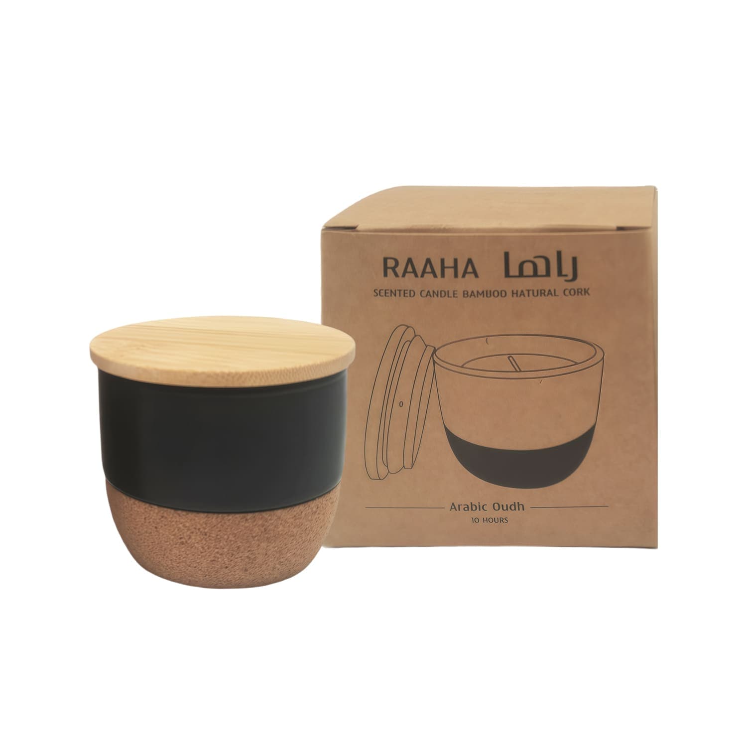 RAAHA - Arabic Oudh Scented Candle in Ceramic Holder with Bamboo Lid - Black detail 3