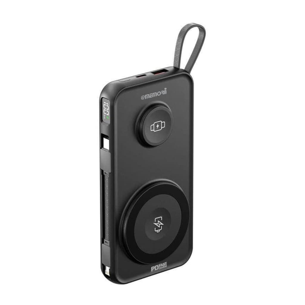 ROTTERDAM - @memorii® 10,000mAh Universal Wireless Powerbank with inbuilt cables - Black detail 2