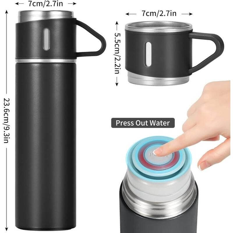 SAFFLE - Giftology Family Set of Vacuum Flask & Two Cups - Black detail 2