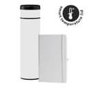 SARGAN - Vacuum Flask with Temperature Lid and Notebook Gift Set White