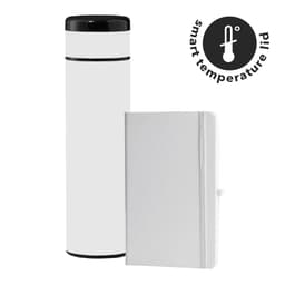 SARGAN - Vacuum Flask with Temperature Lid and Notebook Gift Set White