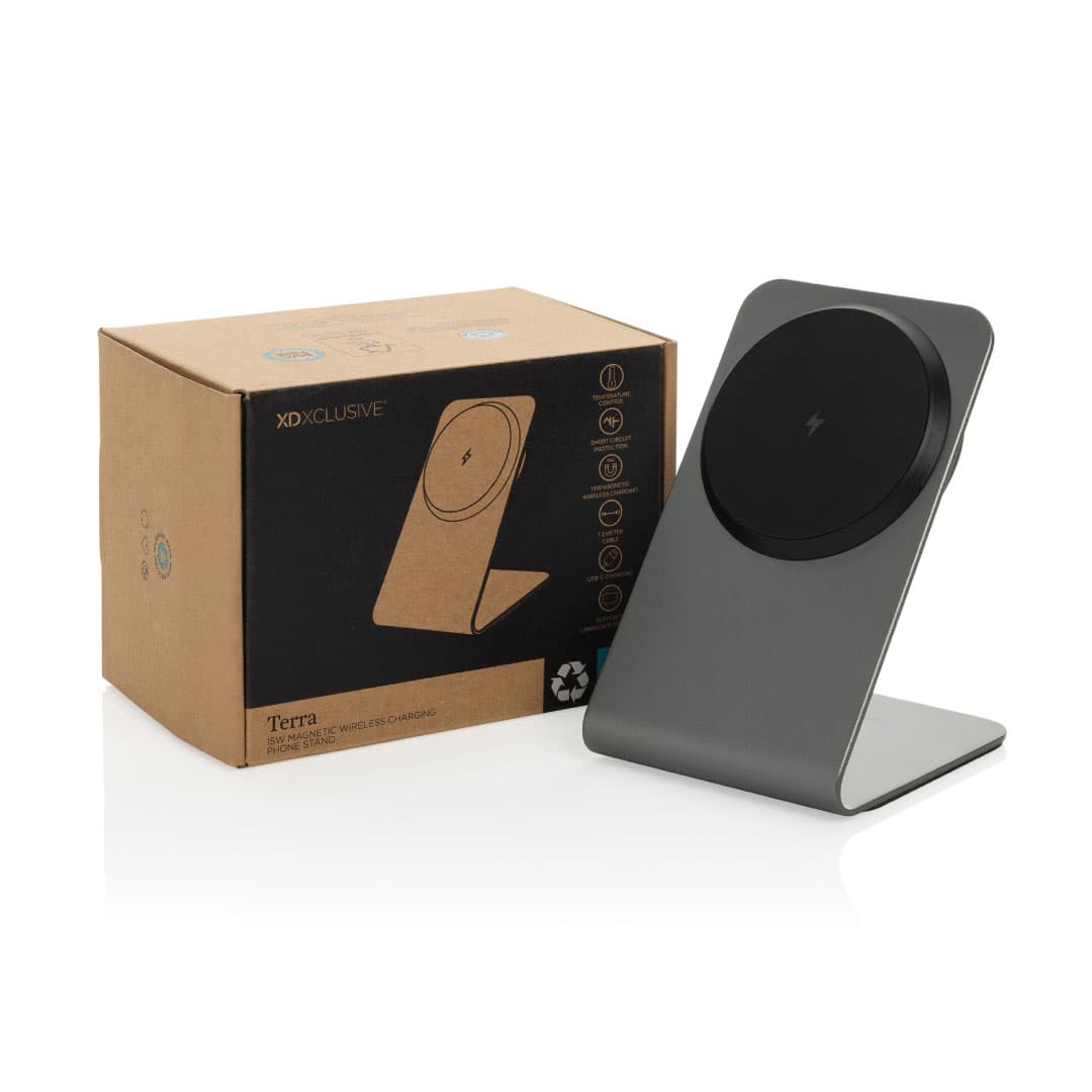 TERRA aluminum 15W magnetic wireless charging phone stand - Grey detail 4