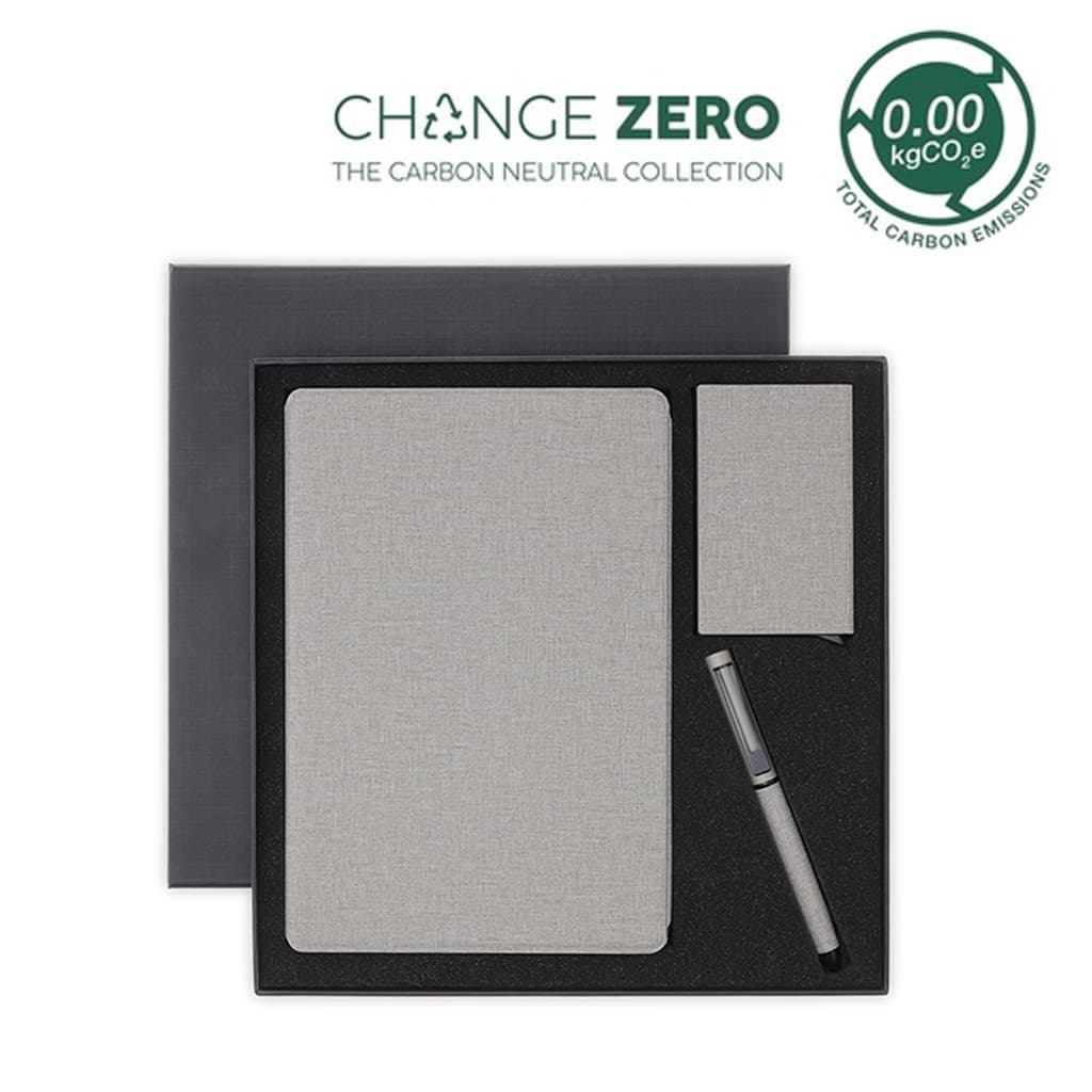 TESSIN - CHANGE ZERO Sustainable Gift Set with Refillable Notebook, Pen & Cardholder - Grey corporate gift