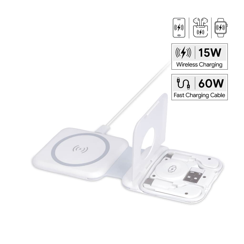 TURIN - @memorii Foldable Wireless Charger and Multicable Set - White corporate gift
