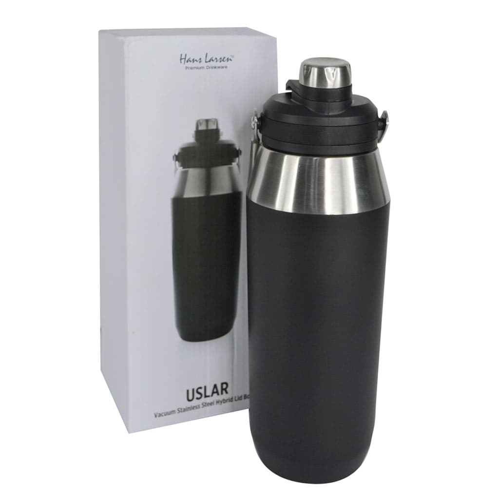 USLAR - Hans Larsen Vacuum Bottle with Solid Handle and Dual Lid - 1L - Black detail 7