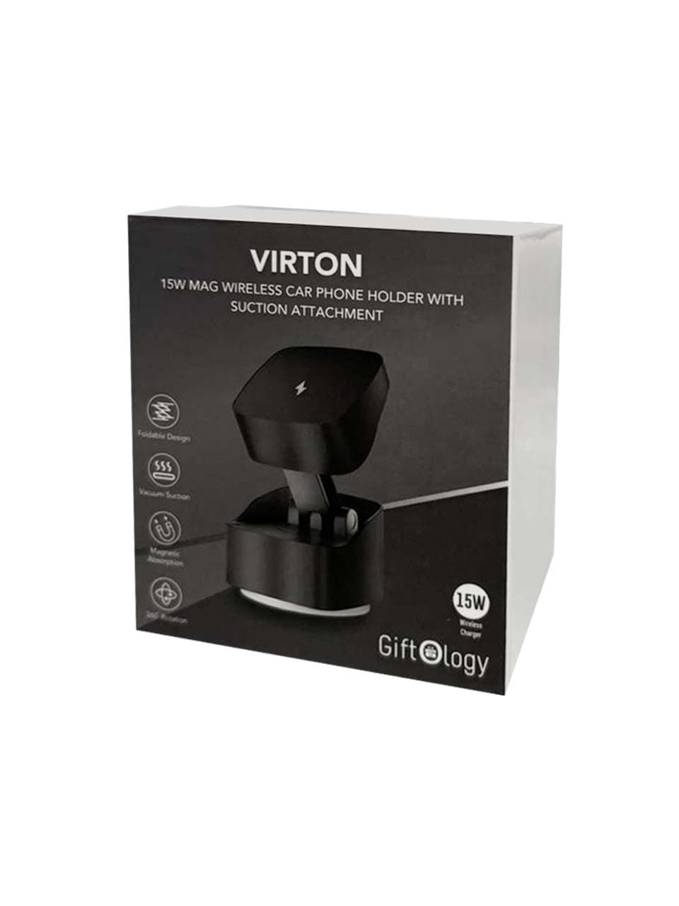 VIRTON - Giftology Magnetic Car Phone Holder and 15W Wireless Charger - Black detail 7