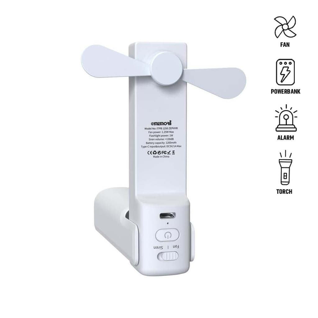 ZEPHYR - @memorii 4-in-1 Fan Powerbank, Safety Alarm & Torch - Black detail 5