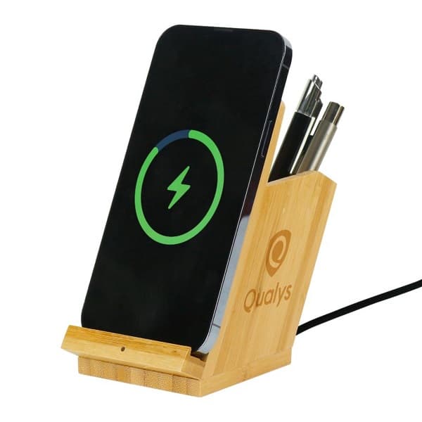 Labarum – 15W Bamboo Wireless Charger and Pen Holder detail 2