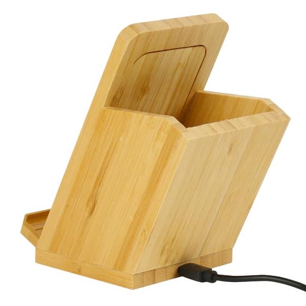 Labarum – 15W Bamboo Wireless Charger and Pen Holder detail 3