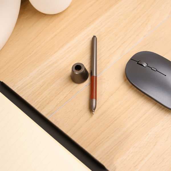 Lyden – Red Wood & Gun Black Brass Pen with Holder detail 2