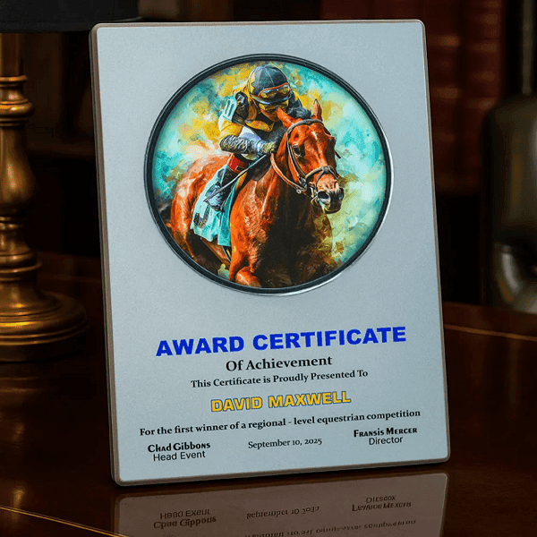 Shieldo – A4 Aluminum Award Plaques with Round Colored Plate and Stand detail 5