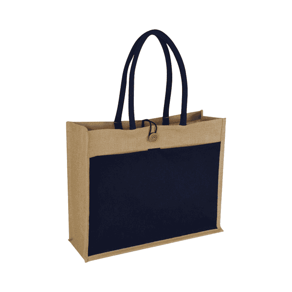 Popuvi – Jute Bag with Canvas Pocket detail 2