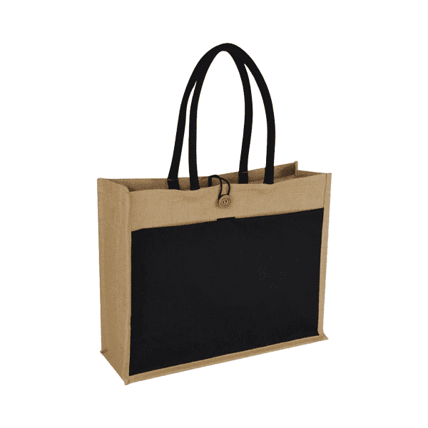 Popuvi – Jute Bag with Canvas Pocket detail 3