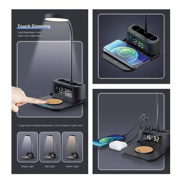 Spegos – 15W Wireless Charger with Lamp, Pen Holder and Clock detail 4