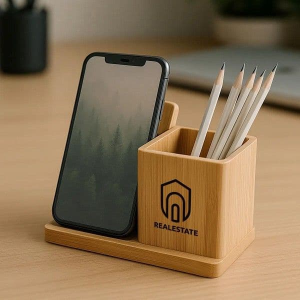 Tachio – Bamboo 10W Wireless Charger with Pen Holder detail 2