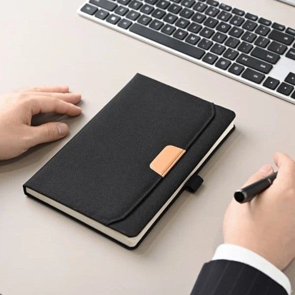 Taron – Eco Friendly A5 Notebook with Pocket & Pen Holder detail 4