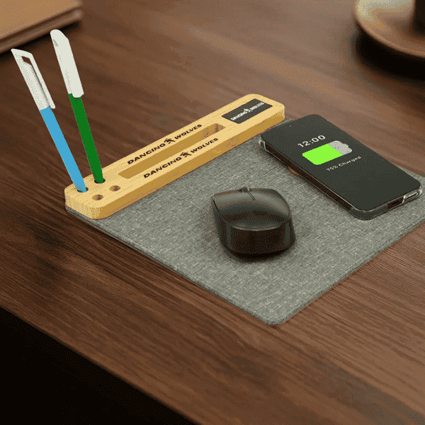 Coleta – Recycled PU and Bamboo 10W Wireless Charger Mouse Pad detail 2