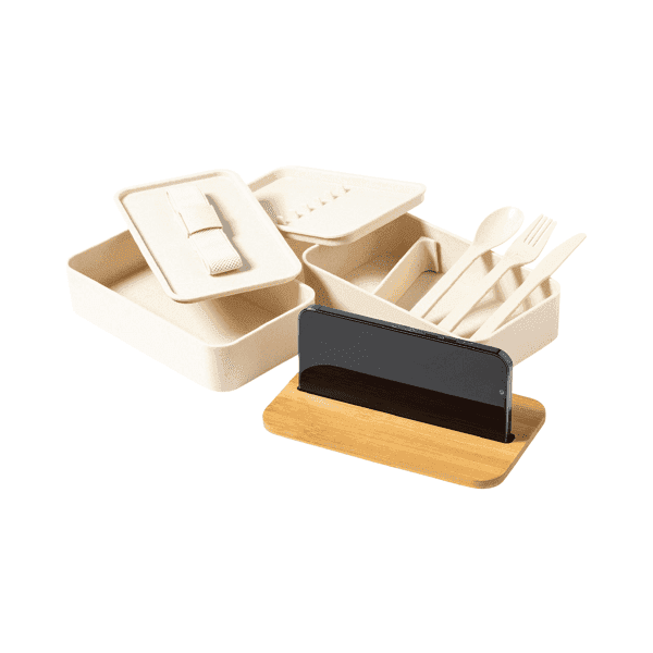 Suris – Double Compartment Wheat Fiber Lunch Box with Phone Holder detail 2