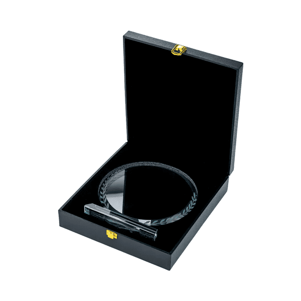 Laurel – Round Clear Crystal Awards with Engraved Leaves preview