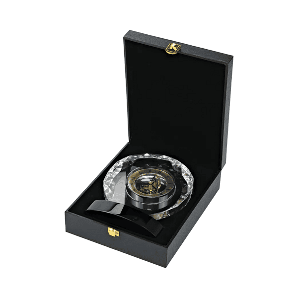 Sentry – Round Crystal Clock Awards with Oval Glass Base in box preview