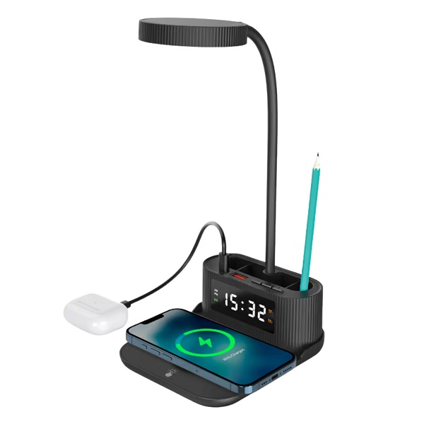 Spegos – 15W Wireless Charger with Lamp, Pen Holder and Clock preview